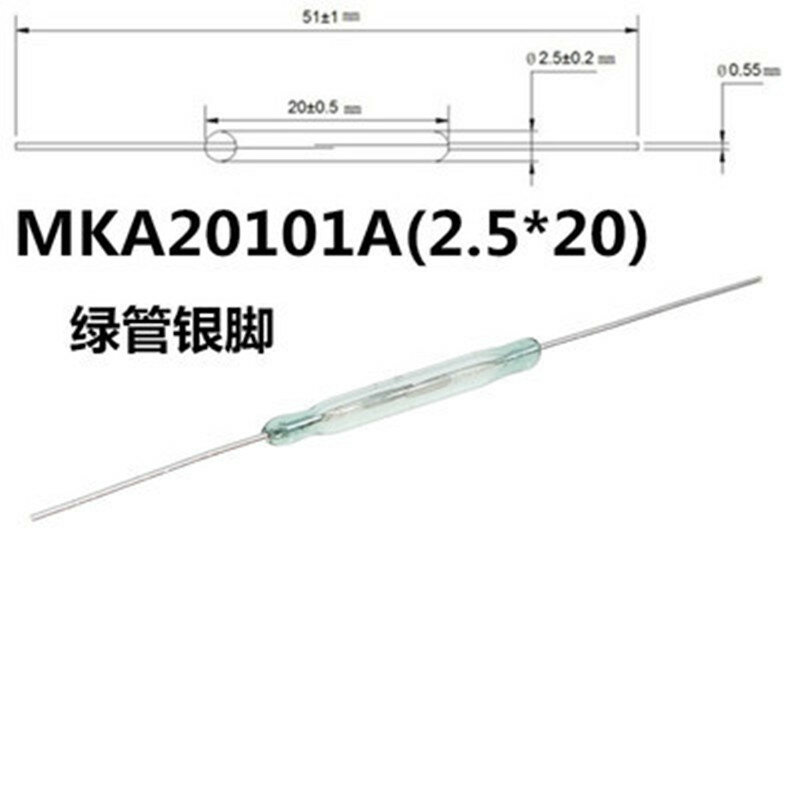 5 buah MKA20101 sakelar Reed Perak 2.5*20MM, induksi magnetik terbuka normal DIY tahan getaran elektronik tanpa sakelar untuk