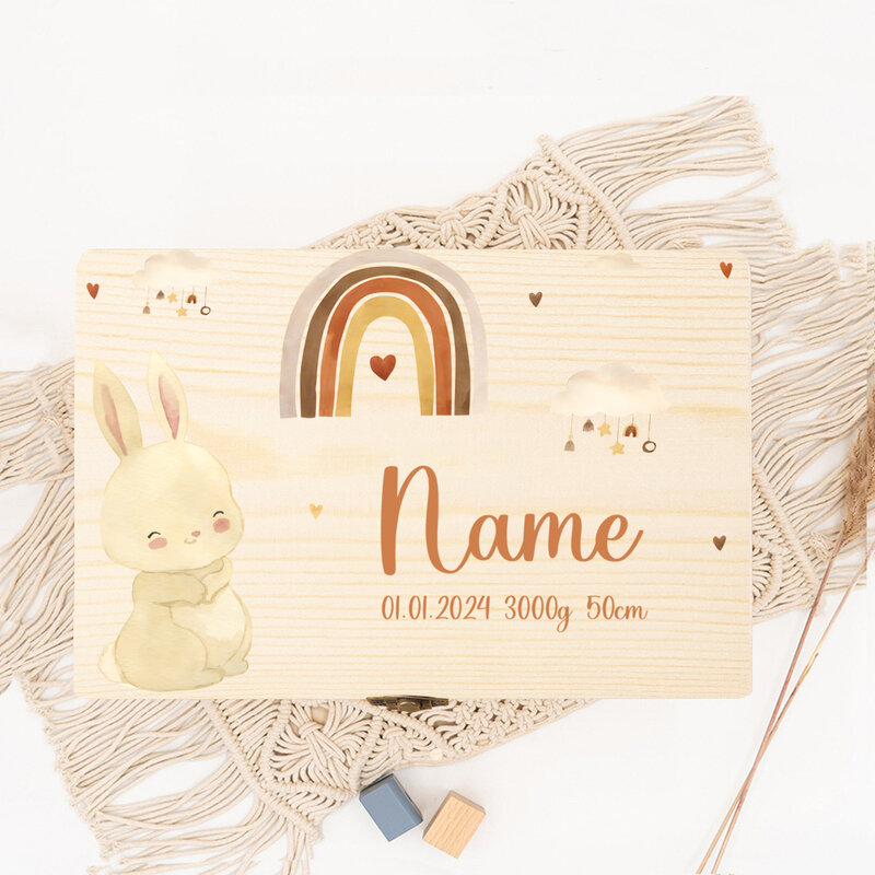 Caja de memoria personalizada para bebé, cajas de almacenamiento de madera para nacimiento, regalos de bautismo para recién nacido, recuerdo infantil personalizado