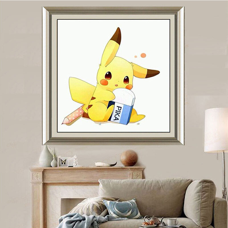 Taladro completo bordado de dibujos animados DIY, encantador Pikachu 5D, taladro de piedra, dibujo de decoración de varios tamaños, paquete de Material de artesanía