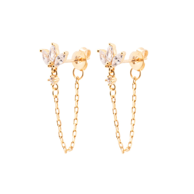 TIANDE-exquisitos pendientes colgantes de cadena de borla de circón para mujer, Color dorado, pendientes de tuerca de oreja perforados, accesorios de joyería
