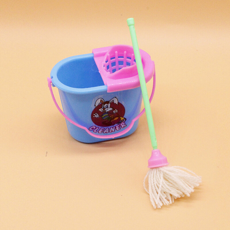 Kit di giocattoli di simulazione per bambini strumenti di lavaggio artificiale spazzola per mocio per uso domestico secchio sottovuoto, Set da 6 pezzi