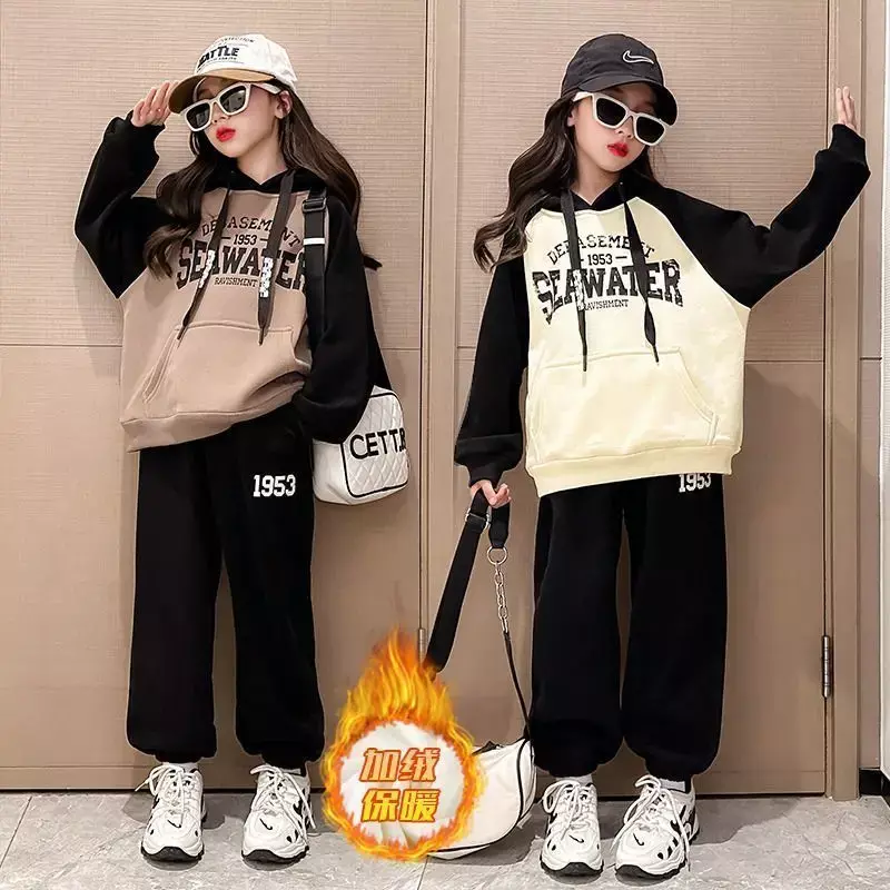 Winter Fall Sets for Children School Tracksuit Uniform for Girls Clothes Velvet Hoodie Sweatsuit 6 7 8 9 10 11 12 13 14 15 Years