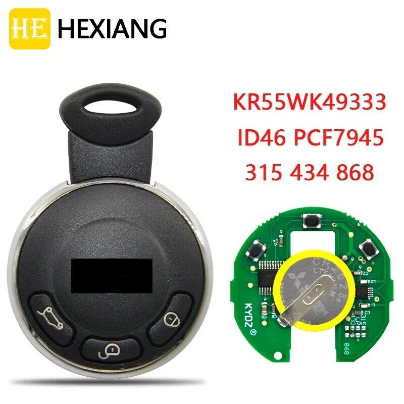 He xiang-chave de controle remoto do carro, para bmw mini cooper 2006-2014, fccid id46-pcf7945 315/434/868 mhz, smart card