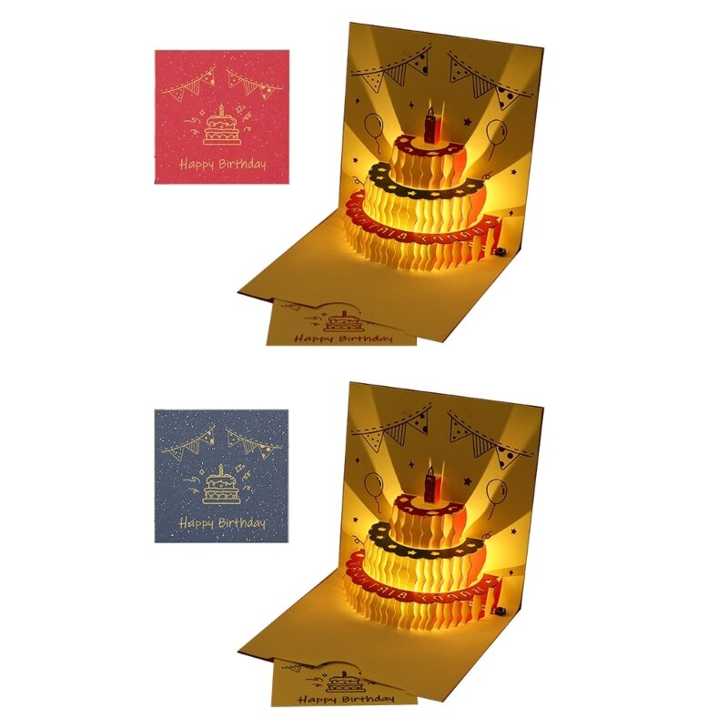 3D всплывающие светодиодные светящиеся складные бумажные открытки с днем ​​рождения для торта на день рождения