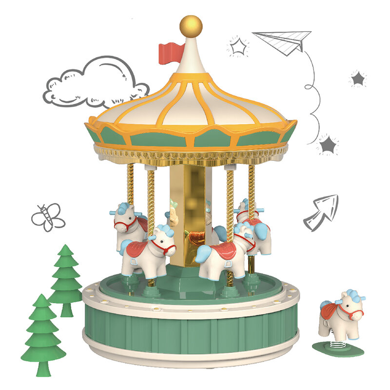 Carrusel giratorio de 5 caballos para niños, caja de música con temática de lujo, luz LED, rotación luminosa, romántico, Octavo, regalo de cumpleaños y Navidad