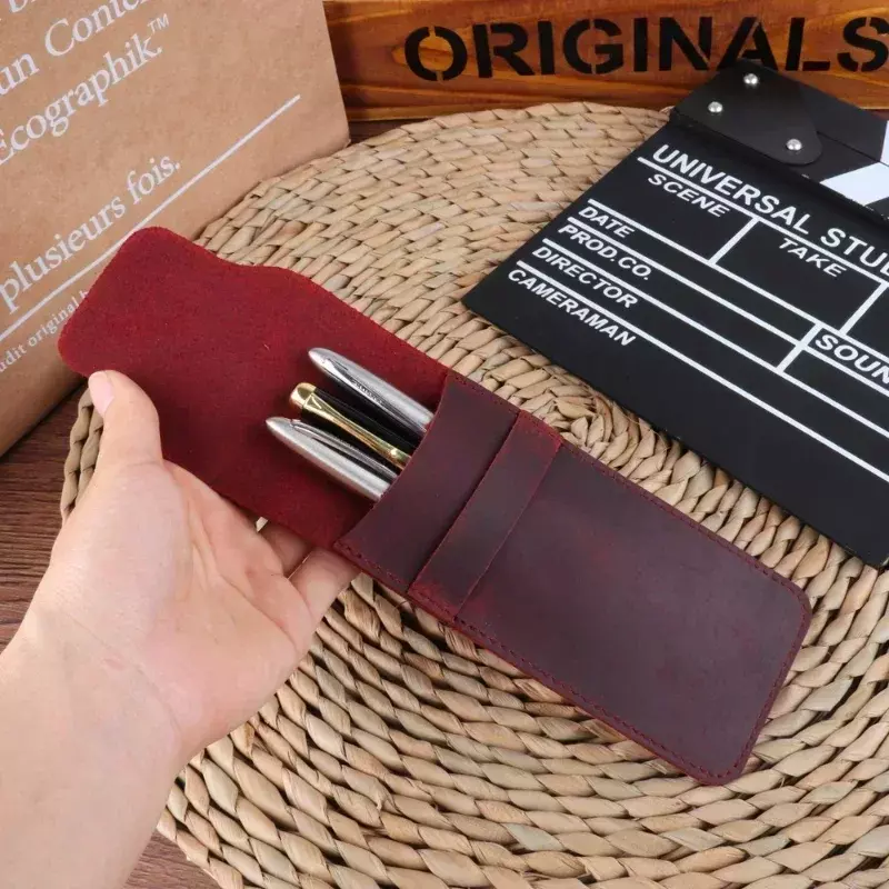 Handgemachte echte Leder Bleistift Tasche Rindsleder Füll federhalter Fall halter Vintage Retro-Stil Zubehör für Reise journa