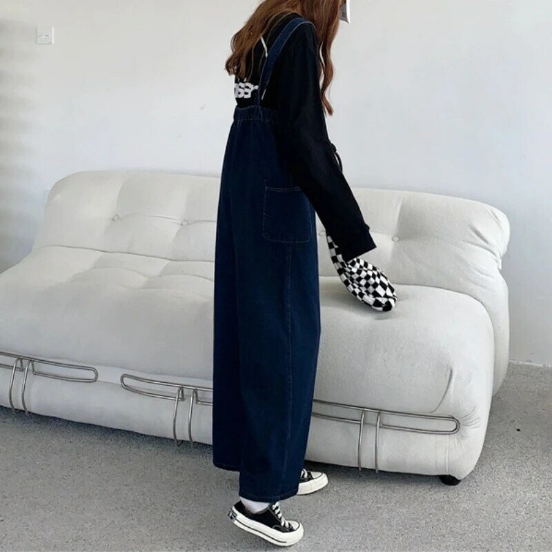 Dżinsowe kombinezony damskie z szerokimi nogawkami Harajuku workowate jednokolorowa odzież sportowa Kawaii Vintage Mujer styl Preppy na wakacje 2023