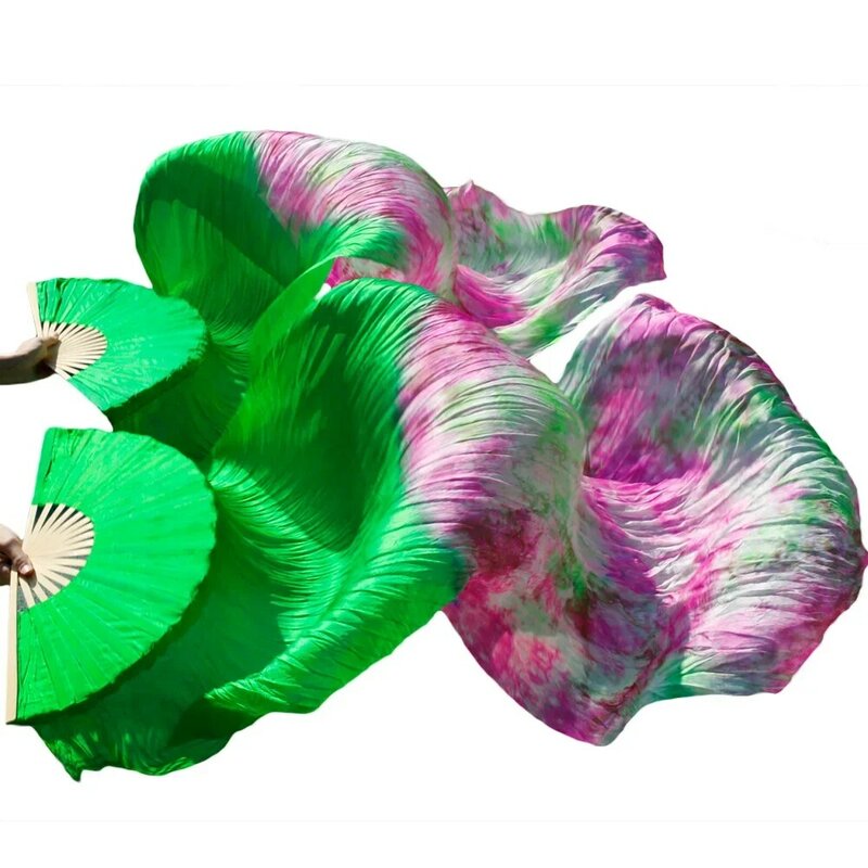 wholesale 1pc right fans+1 pc left fans 5 size*0.9m(XX"*35") hand painted belly dance silk fan veil, green color mix color