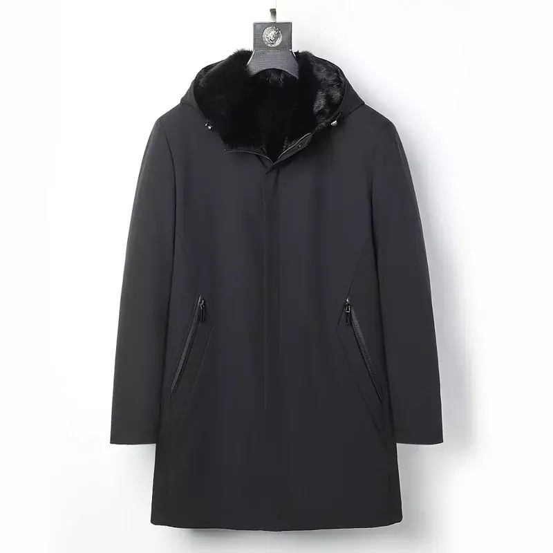 Tcyeek Winter Fur Coat Men Clothes Men’s Parkas Mink Fur Genuine Leather Jacket Warm Mid-length Hooded Fur Jackets for Men Lq517