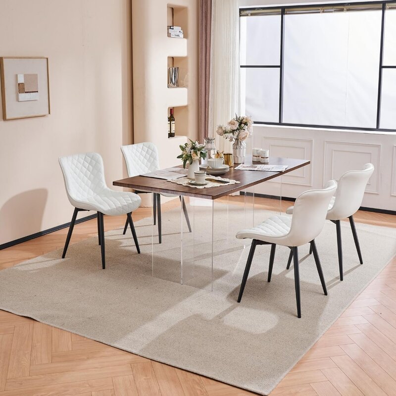 Белые обеденные стулья, современные мягкие стулья для столовой, кожаные стулья без подлокотников, набор из 2 стульев для гостиной, кухни, спальни