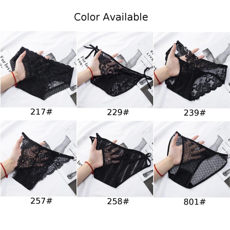 Women Lace Panties Hollow See Through Bikini Sexy Brief Floral Lace Underwear Thongs G-String Breathable Ultra Thin Underpants
