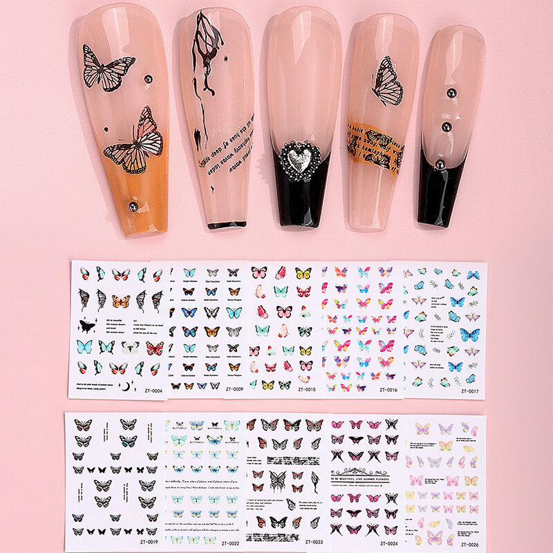 Padrões de borboleta decalques para mulheres e meninas, adesivos DIY Nail Art, decoração de beleza para senhoras, novo design