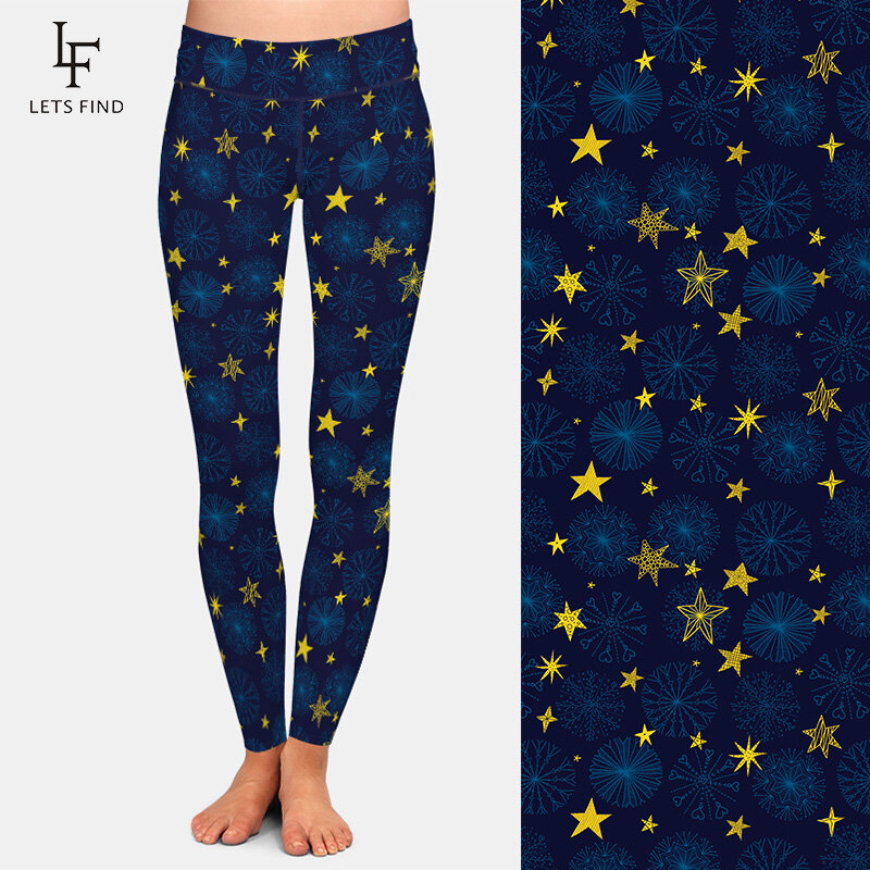LETSFIND-Leggings informales de cintura alta para mujer, calzas ajustadas con estampado de estrellas y copos de nieve, invierno, navidad