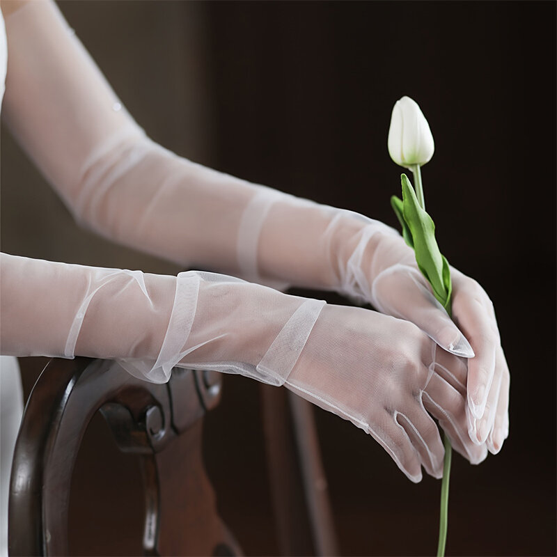 Ультратонкие прозрачные женские длинные перчатки, свадебные перчатки, летние сетчатые дышащие солнцезащитные перчатки, модные перчатки для фотосессии