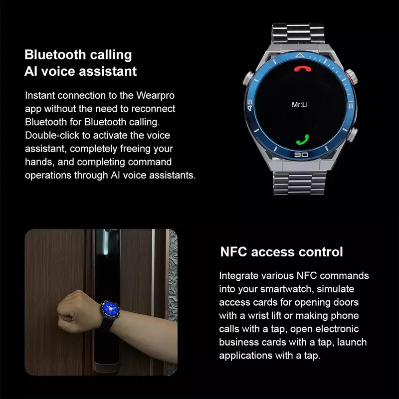ساعة ذكية NFC بوصلة للرجال ، مكالمة بلوتوث ، جهاز تعقب اللياقة البدنية بنظام تحديد المواقع ، ECG ، وضع رياضي ، شاشة x 4.2 HD ، جديدة