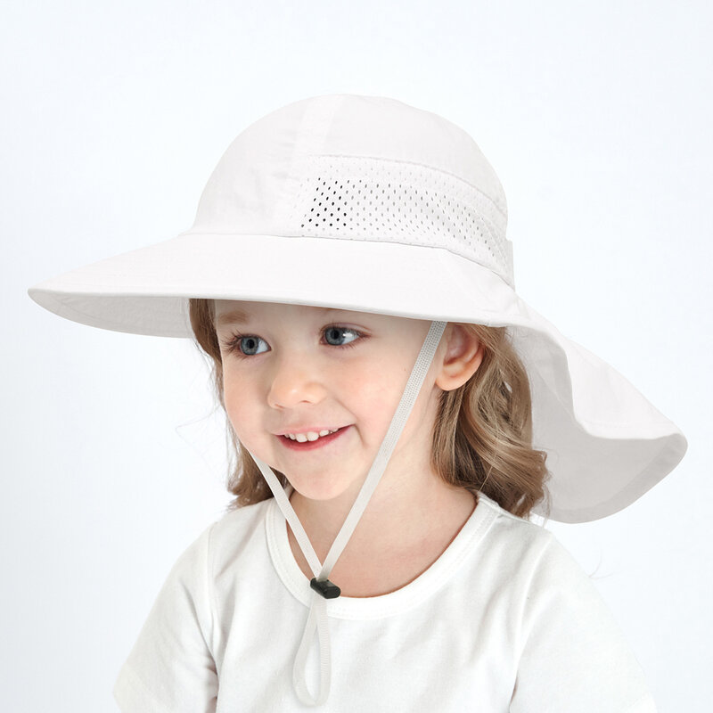 Spring Summer Baby Hat Beach Sun Protection Neck Kids Bucket Hats for Girls Boys Adjustable Children Cap Baby Accessories 6M-6Y