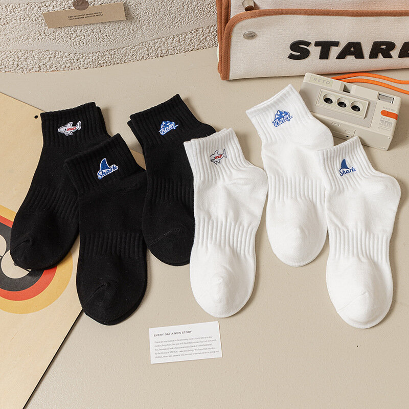 Men'S White Socks Uniform Size Black Socks Waist In Low Stockings Ankle-Wrap Cute Pattern Shark Snowy Mountain High Resilience