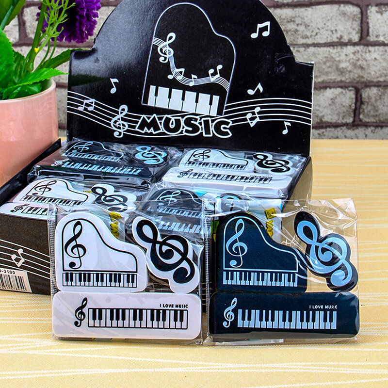 3pcs Musical Piano Note Rubber Pencil Eraser School Student Stationery Correction Supplies For Kids