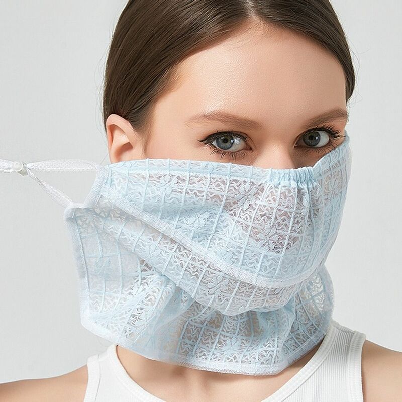Bufandas faciales de encaje para mujer, bufanda de seda con protección solar UV, cubierta facial Anti-uv, Máscara protectora solar, velo de verano