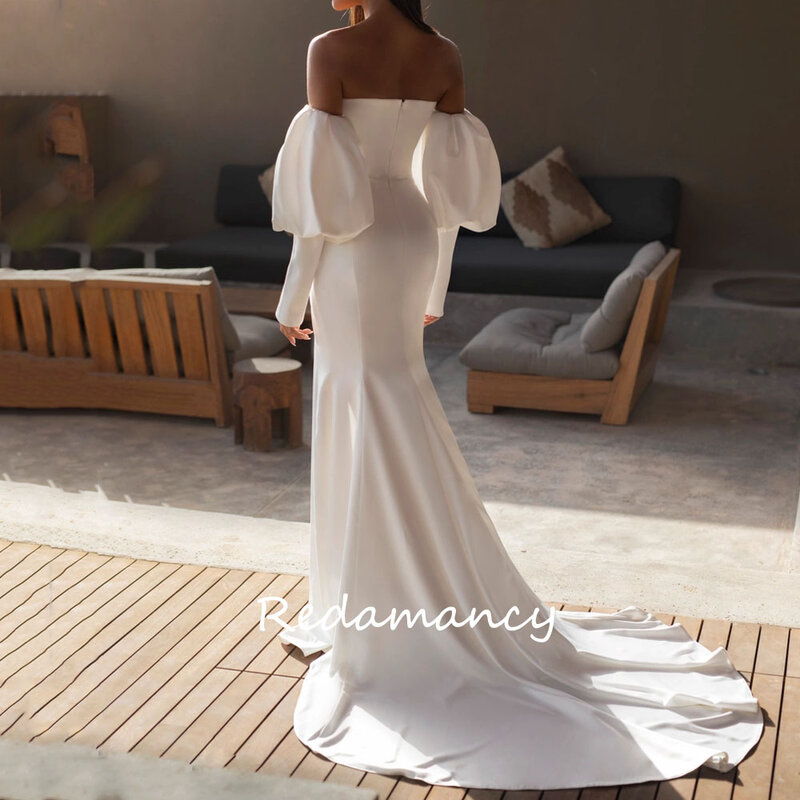 Redamancy-vestidos de novia de satén blanco con escote Corazón, traje de sirena con Espalda descubierta, largo hasta el suelo, 2024