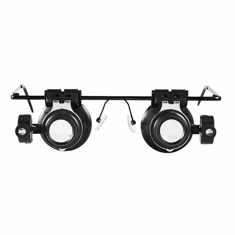 แว่นขยายแบบสวมหัวสำหรับ20X แว่นตาสองชั้นสำหรับซ่อมเครื่องเพชรพลอยเพื่อตรวจสอบเครื่องมือแว่นขยายพร้อมไฟไฟ LED ปรับได้สองดวง