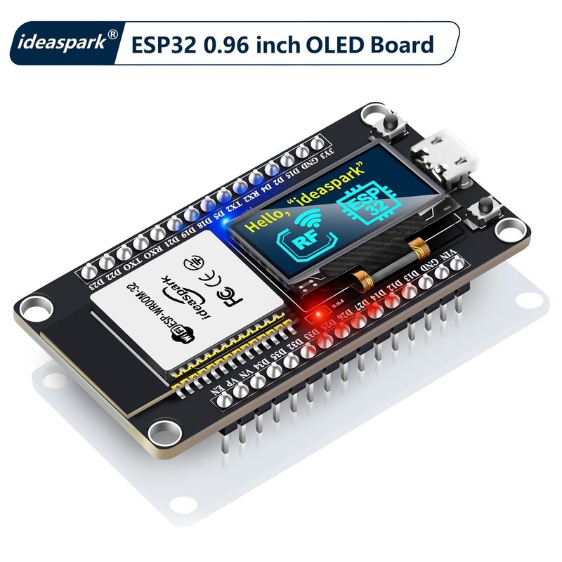 Ideaspark®Placa de desarrollo ESP32 con pantalla OLED de 0,96 pulgadas, CH340, módulo inalámbrico WiFi + BLE, Micro USB para Arduino/Micropython