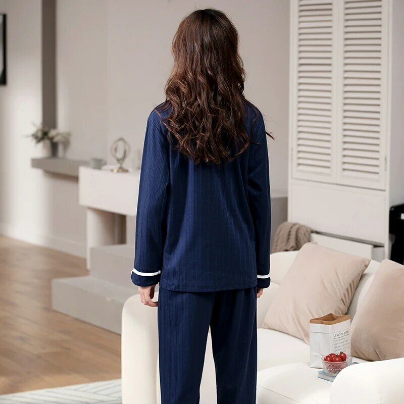 Big Size M-3XL Women Pajamas Set Spring And Autumn Long Sleeve Sleepwear Female Turn-down Collar Solid Pyjamas