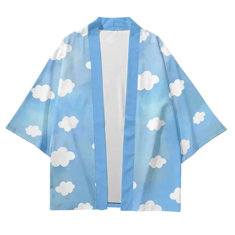 Adt Cloud Print Kimono pour hommes et femmes, Streetwear japonais, Style Harajuku Haori, Cosplay, Kimono