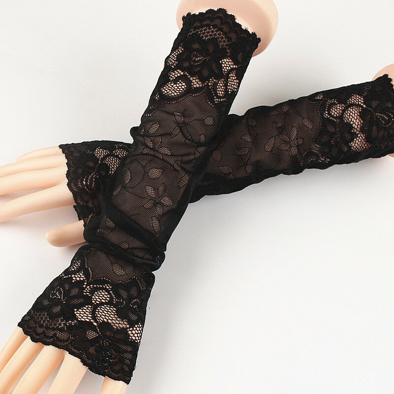 Letnia elegancka damska długa rękawiczki do jazdy biała czarna rękawice przeciwsłoneczne seksowna anty-uv elastyczna koronka rękawiczki z siatki podgrzewacz ramion
