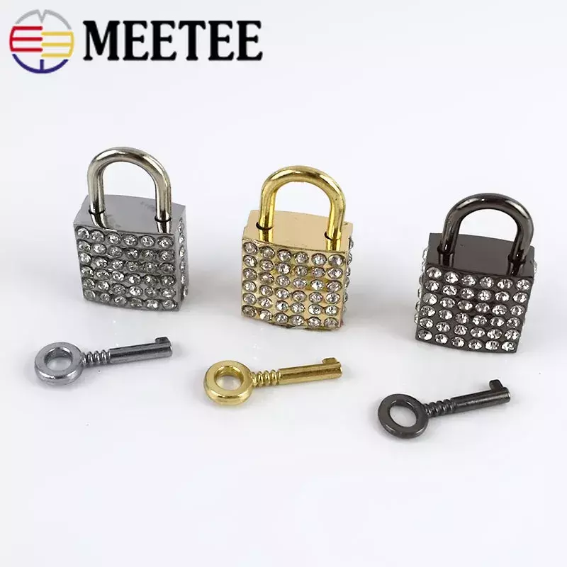 Meetee-hebilla de bloqueo cuadrado de diamantes de imitación de Metal, candado decorativo para bolsa de equipaje, accesorios para manualidades, 23x36mm, 2/5/10 Uds.