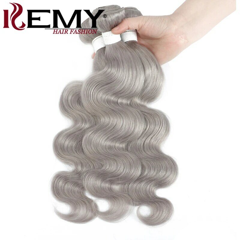 Pacotes de cabelo brasileiro, onda do corpo, 100% extensão do cabelo humano, pré-colorido Remy Hair Weave, cor cinza prata