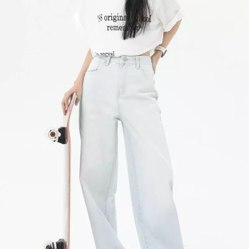 Pantalones vaqueros azules de pierna recta para mujer, pantalón de cintura alta, Original, estilo coreano Z, para verano, 2000s, Y2k, 2024