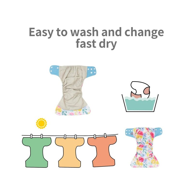 Elinfant-pañal de malla de 4 piezas para bebé, pañal de tela lavable ajustable, de bolsillo, reutilizable, color gris