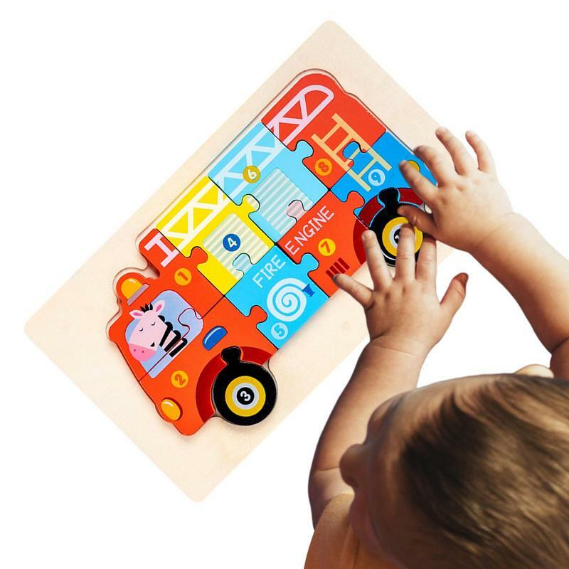 Puzzle kendaraan kayu, papan genggam tangan Pendidikan kendaraan prasekolah bentuk lalu lintas untuk kendaraan anak-anak hadiah anak