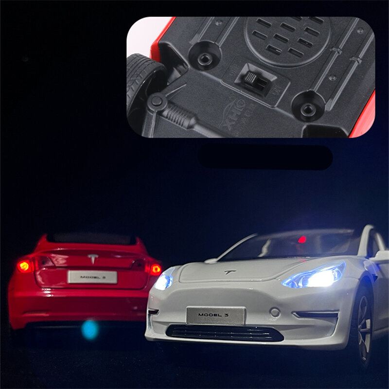 1:24 Tesla Model 3 Paduan Model Mobil Diecast Logam Mainan Kendaraan Model Mobil Simulasi Suara dan Cahaya Koleksi Anak-anak Mainan Hadiah