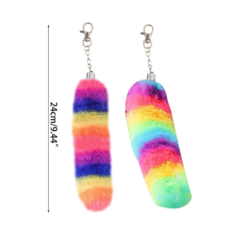 Rainbow Tail Backpack Plush Pendant Furry Furs Keychain Decoration Handbag Hanging Ornament Accessories Female Gift