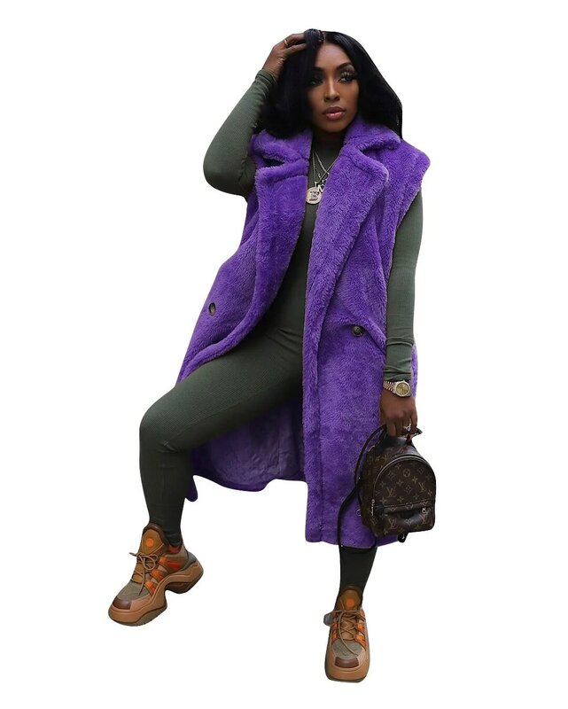 APIPEE 여성용 모피 테디 질렛, 겨울 테디 베어 롱 재킷, 라펠 인조 양모 겉옷, 가짜 양 모피 조끼, 질레트 코트