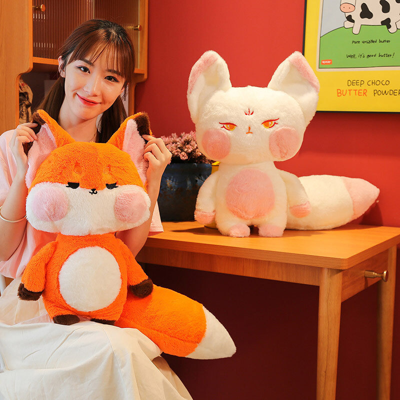 35cm Kawaii Fox mainan mewah hewan kartun Dudu gambar kucing boneka Plushie lembut Model boneka dekorasi kamar untuk hadiah ulang tahun anak-anak