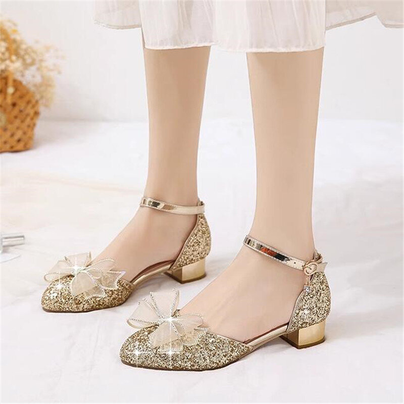 Sandalias de cristal de verano para niñas, zapatos de tacón alto, zapatos de espectáculo de moda