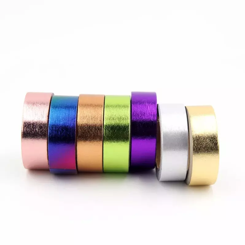 1X 15mm * 10m Gold Folie Washi Band Silber/Gold/Bronze/Rose/Grün/lila Farbe Japanischen Kawaii DIYScrapbooking Werkzeuge Masking Tape