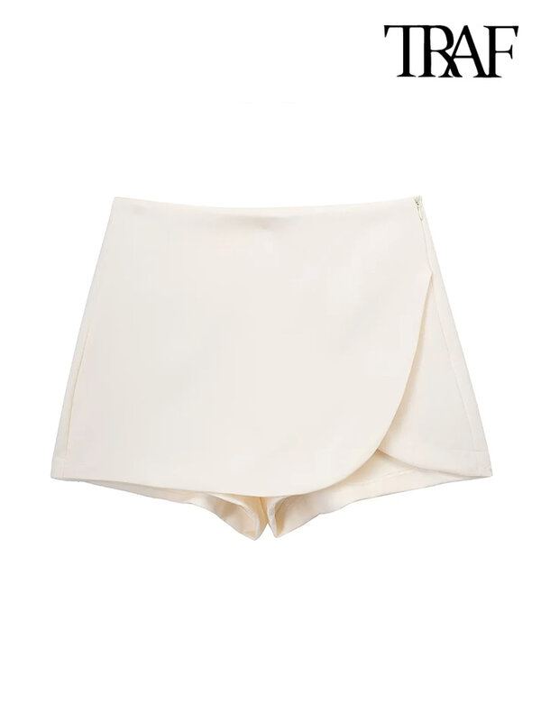 TRAF-Saias curtas femininas de zíper lateral de cintura alta, estilo pareo vintage, moda feminina