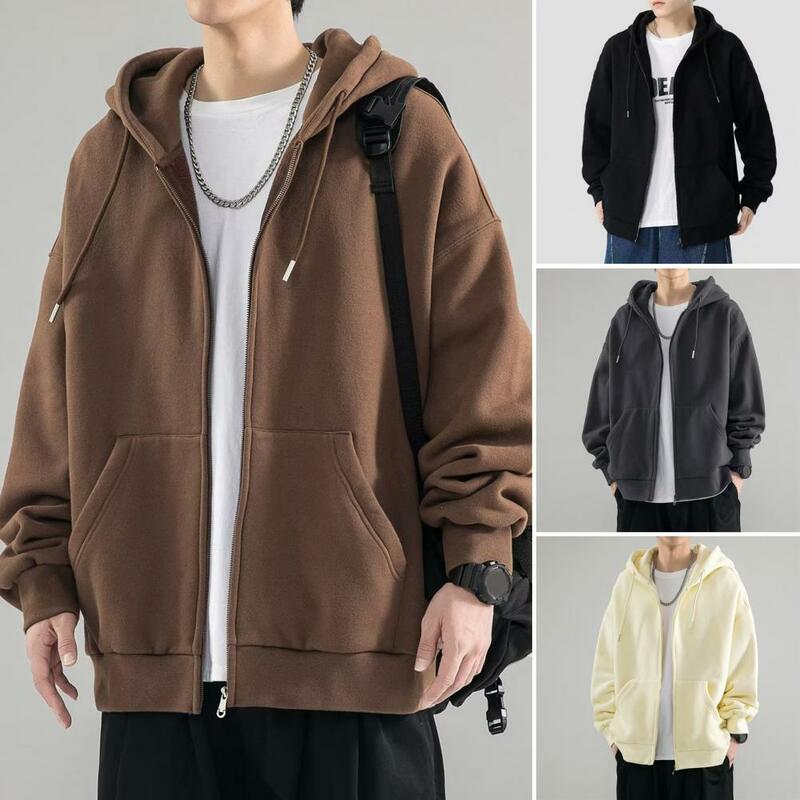 Veste cardigan à capuche avec poches zippées pour homme, sweat à capuche de proximité, long manteau d'hiver, optique, automne