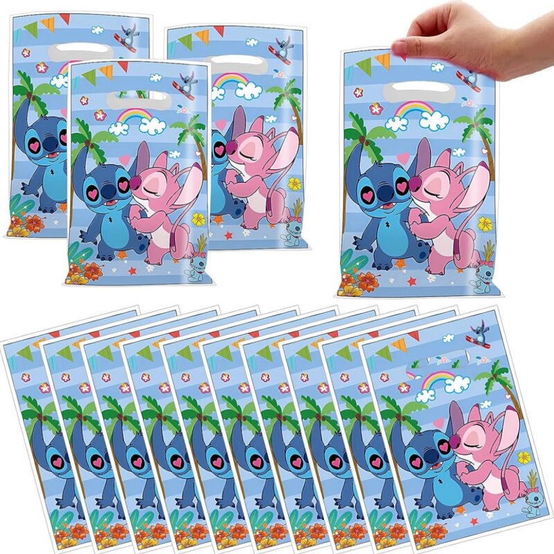 Disney Lilo & Stitch bomboniere borse plastica blu Stitch Pink Angel Goodie Gift Bag per bambini Boy Girl Birthday Party Decorations