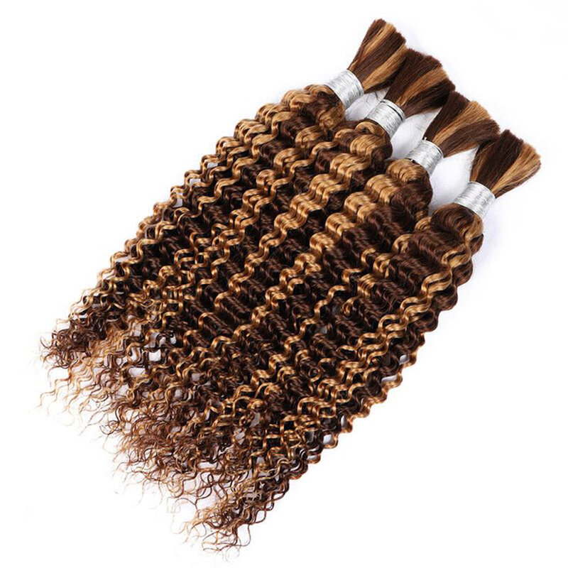 Resalte el cabello humano de onda profunda a granel, Marrón miel, cabello virgen degradado, sin trama, extensión de cabello Natural para trenzado
