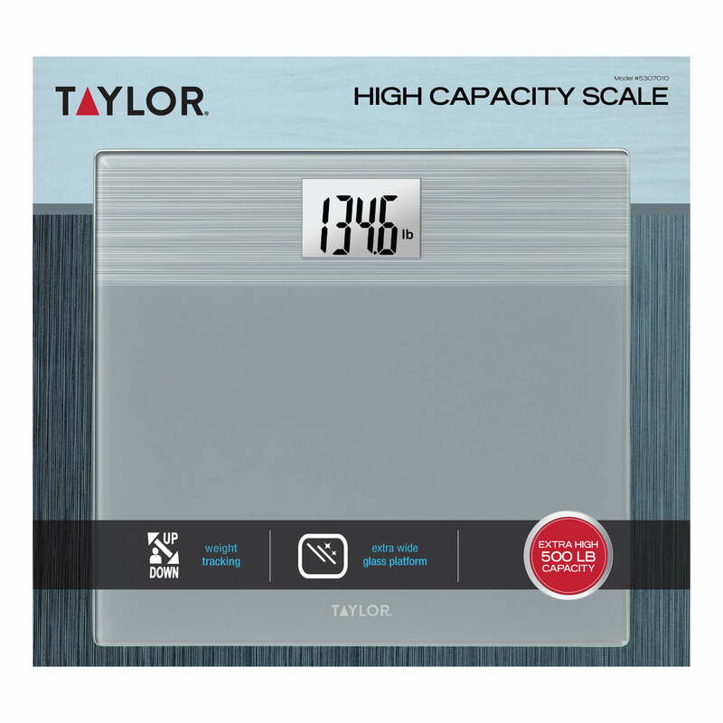 Taylor 500 lb Digital Glass High Capacity Scale Extra Wide Platform Battery Operated Silver