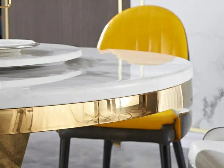 Mesa de jantar redonda do metal da parte superior do mármore do espelho do quadro do ouro do grande brilho quente para a mobília da sala de jantar