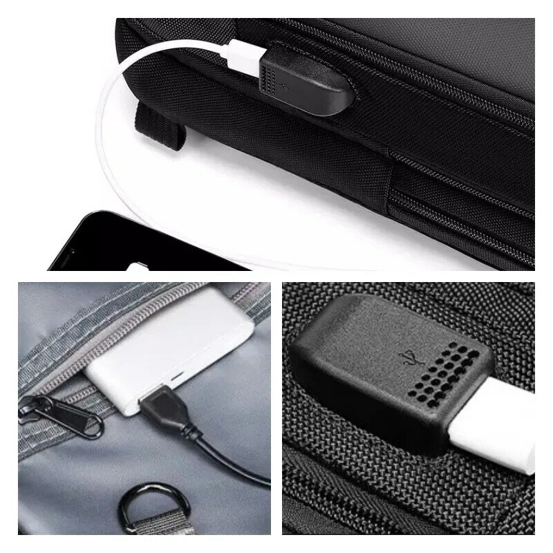 Men 'S Multifunction กระเป๋าสะพายไหล่ USB Crossbody กระเป๋ากันน้ำกระเป๋าเป้สะพายหลังกระเป๋ากล้องสำหรับชายหญิง