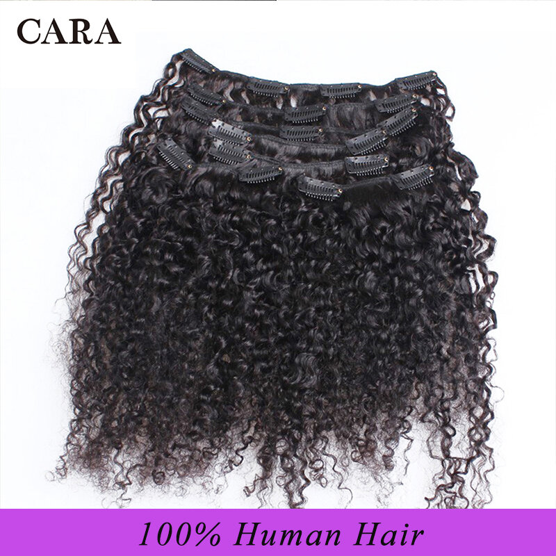 Extensions de cheveux humains brésiliens à clipser pour femmes, Afro Kinky Curly, Noir naturel, Tête complète, 3B, 255.Virgin