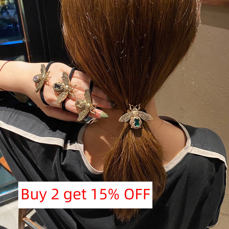 Retro Bee Elastic Hair Bands for Women Elegant Crystal Rhinestone Head Ponytail Rope Tie Female Hair Scrunchies Girls Accesorios
