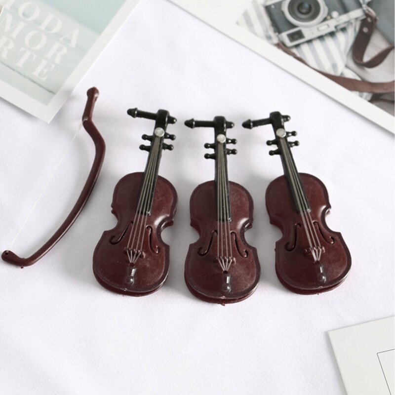 미니 바이올린 장식 미니어처 바이올린 모델, 스탠드 포함, 케이스 포함, 인형 집, 홈 데스크탑 장식 악기